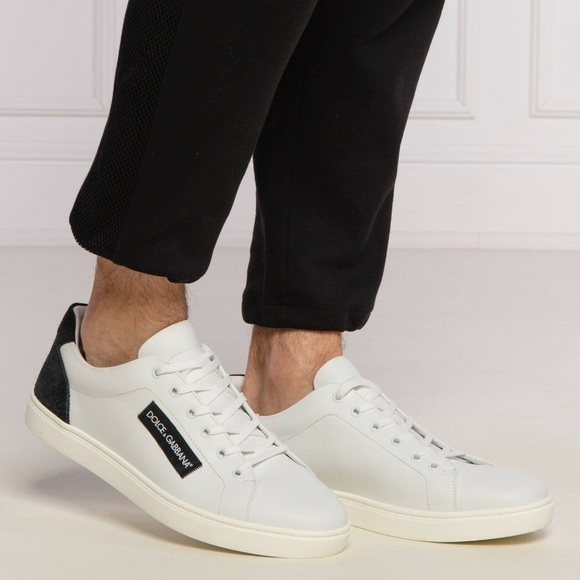 Dolce & Gabbana Shoes - DOLCE & GABBANA Logo White Black Leather Low Top Sneakers Portofino Sneakers